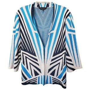 Ming Wang Blue and White Art Deco Cardigan